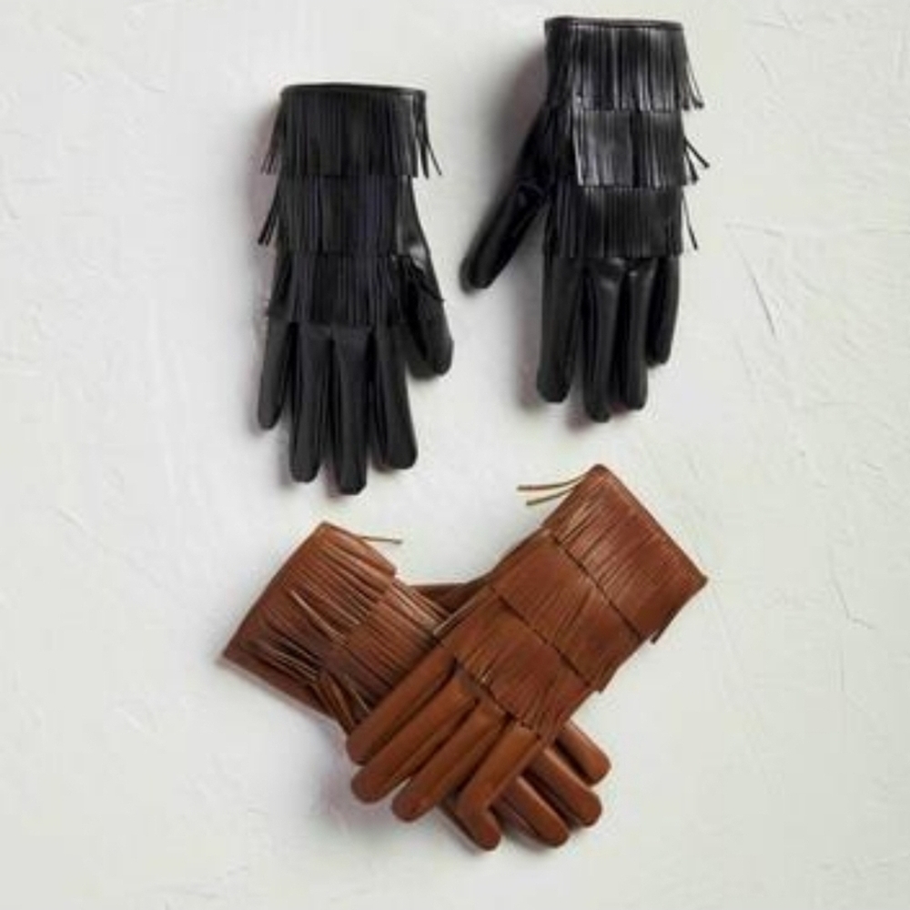 Mudd Tan Fringed Faux Leather Gloves - Picture 4 of 5